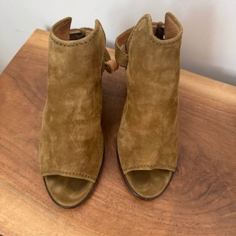 Frye Bootie Womens Tan Dani Shield Slingback Peep Toe Boho Suede Festival Size 8